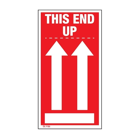 Decker Tape Products Label, DL1135, THIS END UP - ARROWS, 2" X 3-3/4" DL1135